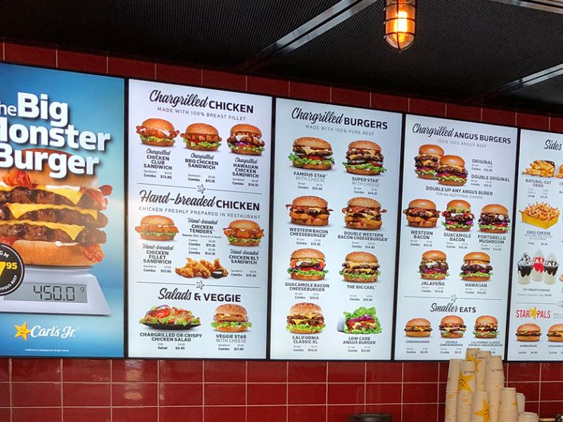Carl's Jr digital signage menu boards